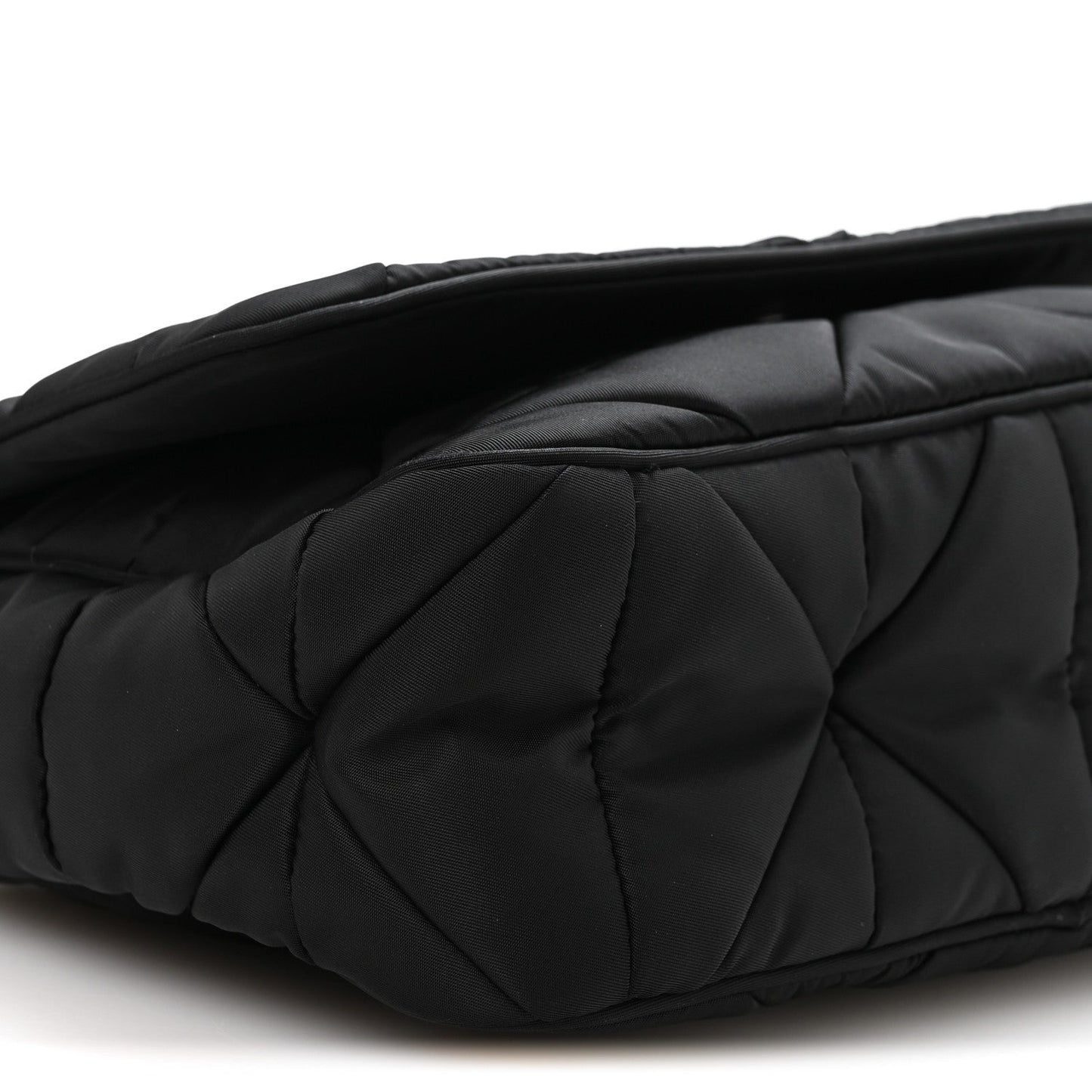 Re-Nylon Quilted Padded Flap Shoulder Bag Black