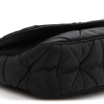 Re-Nylon Quilted Padded Flap Shoulder Bag Black