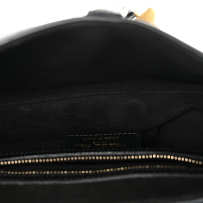 Grained Calfskin Saddle Bag With Strap Black