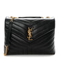 Calfskin Y Quilted Monogram Medium Loulou Chain Satchel Black