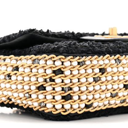 Tweed Quilted Mini Side Pearl Flap Bag Black