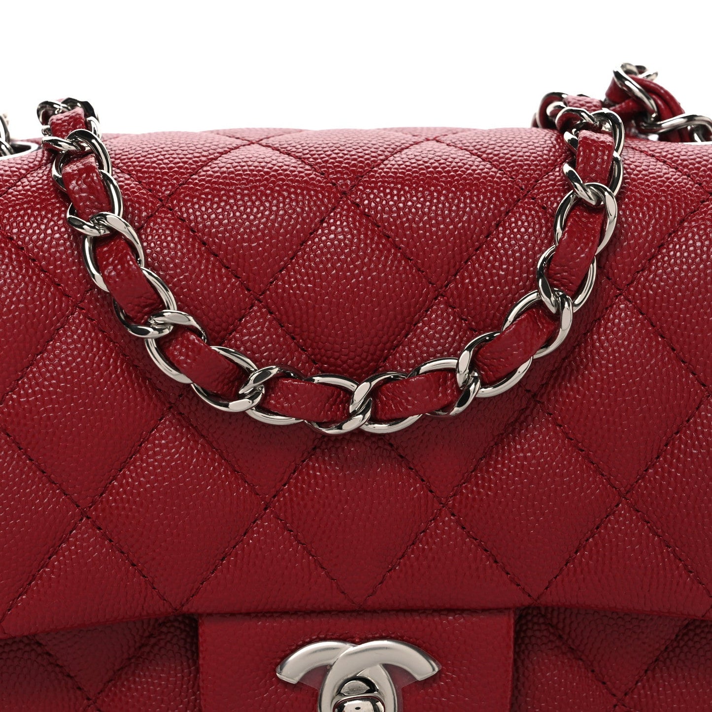 Caviar Quilted Mini Square Flap Red