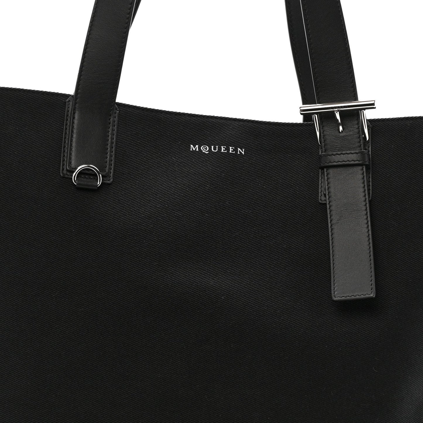 Canvas Calfskin T-Bar Shopping Bag Black