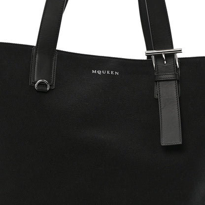Canvas Calfskin T-Bar Shopping Bag Black