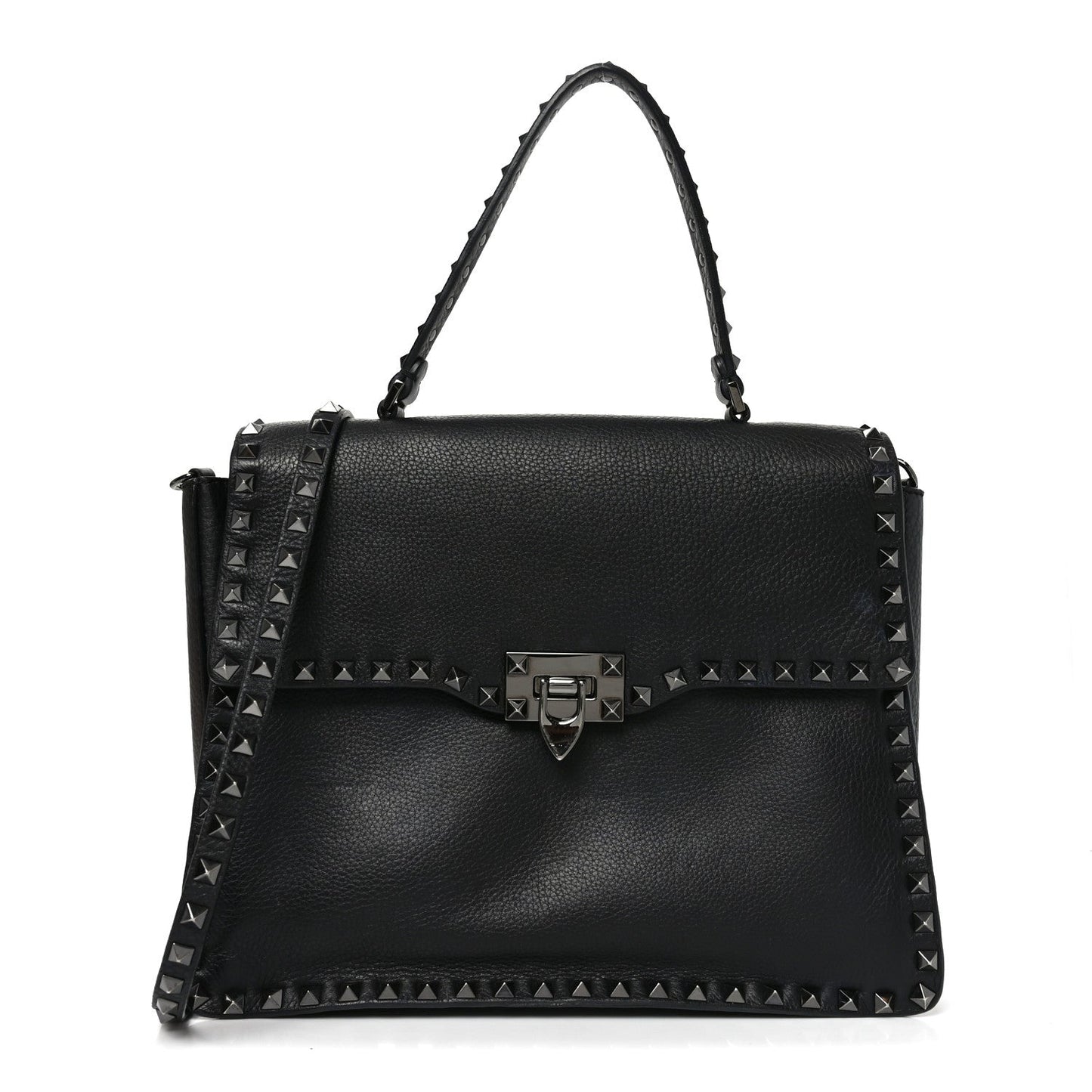 Alce Printed Calfskin Rockstud Top Handle Flap Shoulder Bag Black