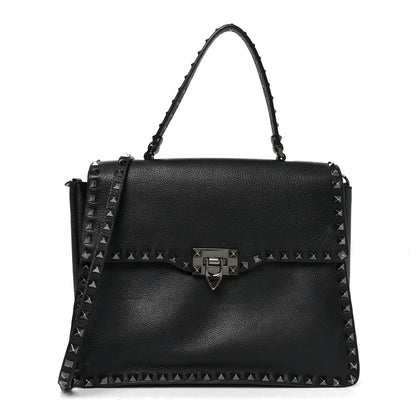 Alce Printed Calfskin Rockstud Top Handle Flap Shoulder Bag Black