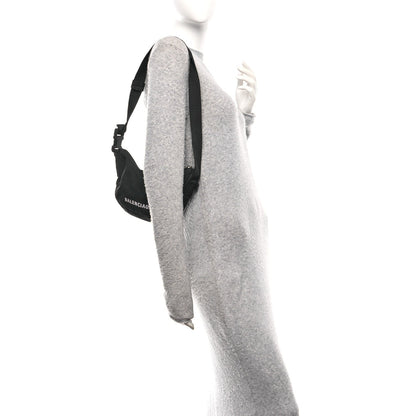 Recycled Sport Nylon Logo Embroidered Wheel Sling Bag Black White