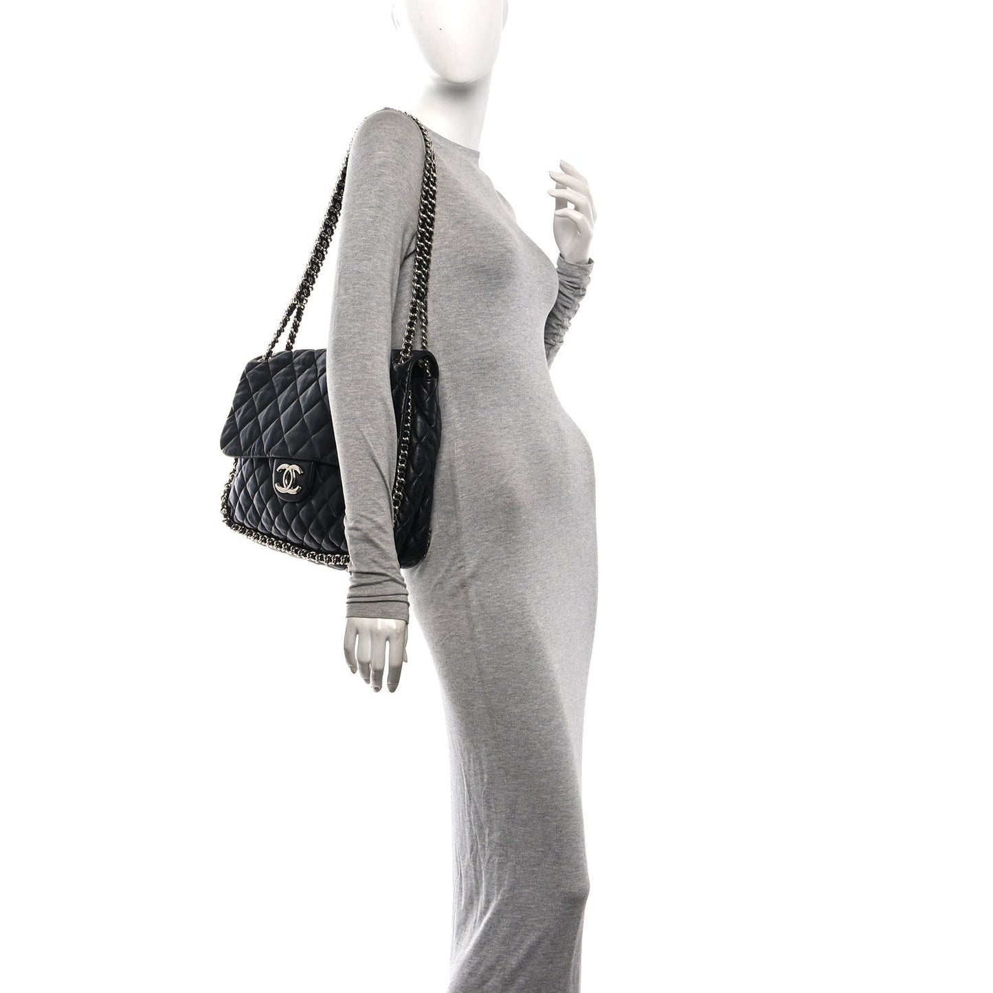 Washed Lambskin Quilted Maxi Chain Around Flap Black