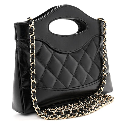 Shiny Crumpled Calfskin Quilted Nano 31 Shopping Bag Black