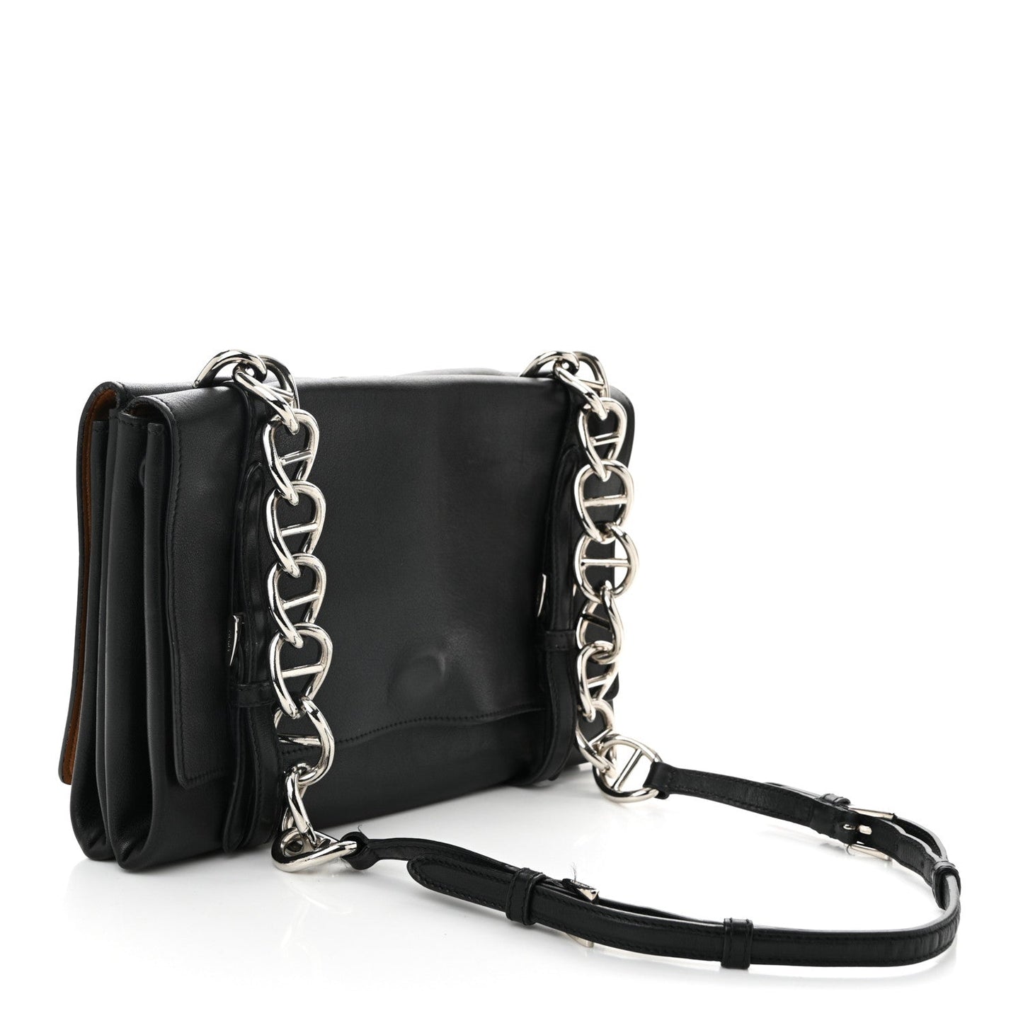 Vitello Soft Chain Flap Bag Black