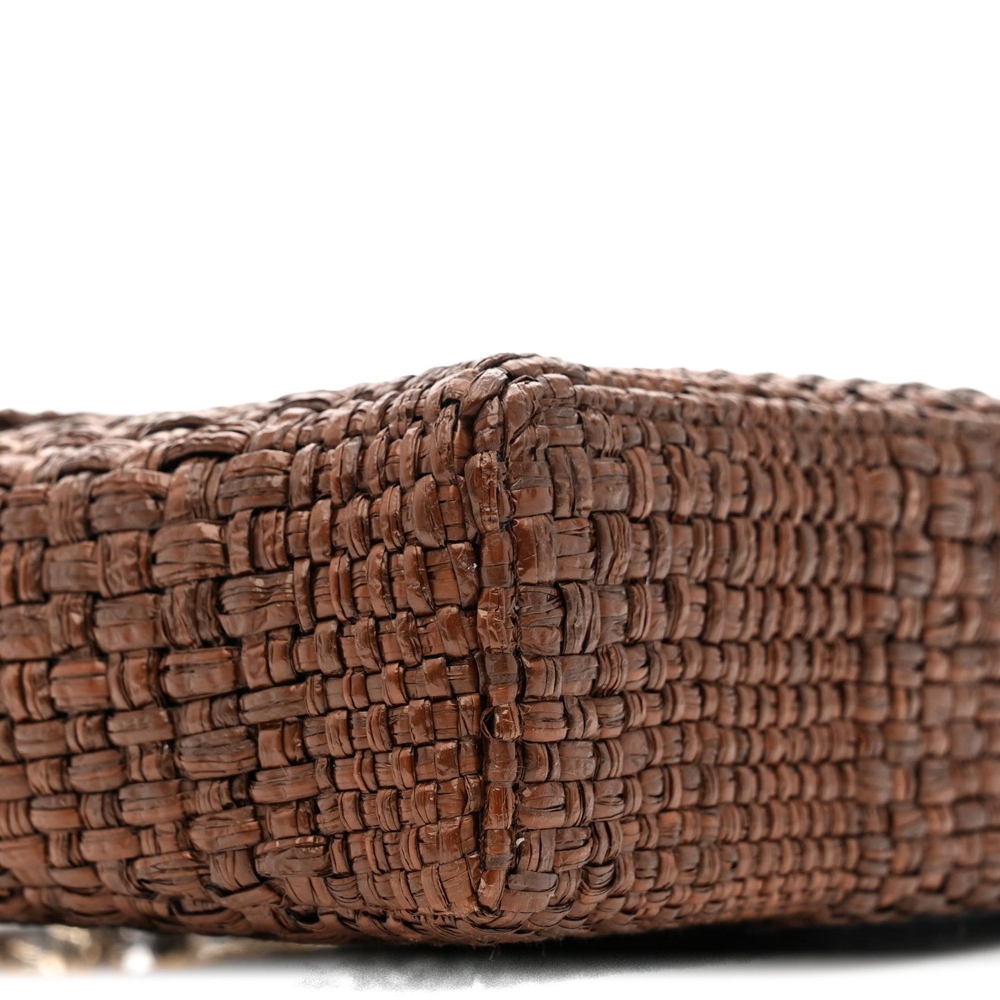 Braided Raffia Top Handle Slim Vanity With Chain Brown