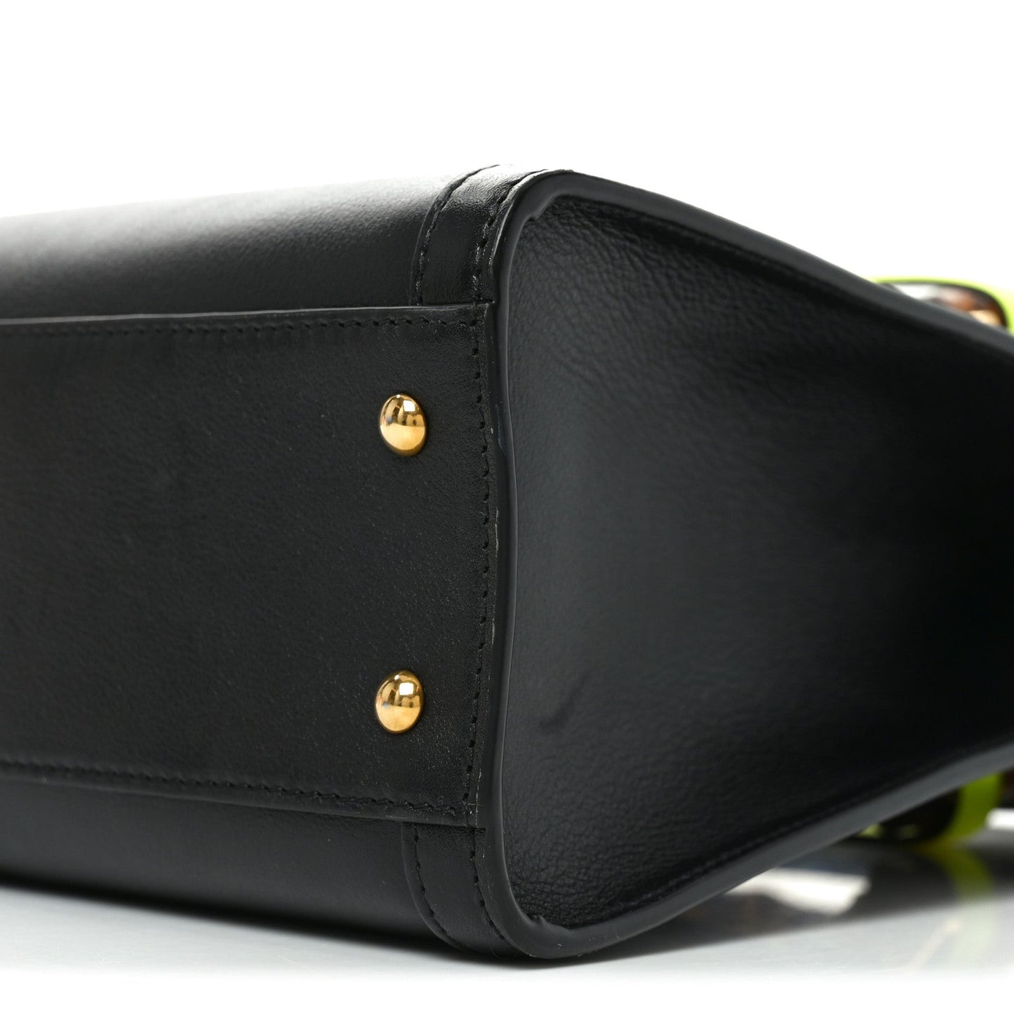 Calfskin Small Diana Tote Bag Black Yellow Fluo