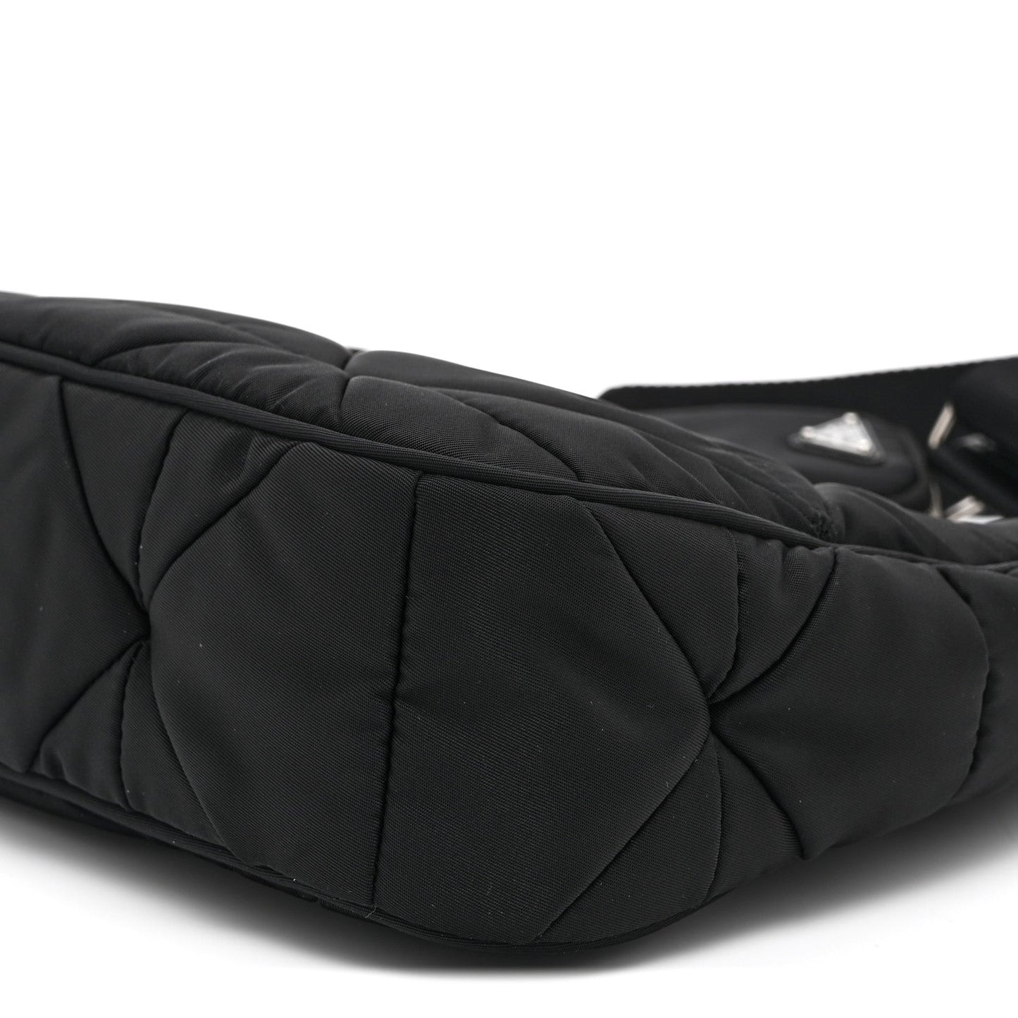 Re-Nylon Triangle Padded Patchwork Shoulder Bag Black