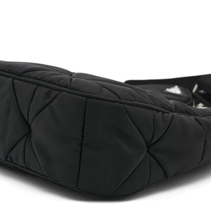 Re-Nylon Triangle Padded Patchwork Shoulder Bag Black