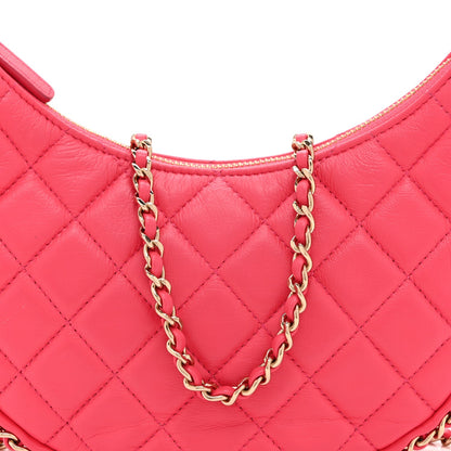 Lambskin Quilted Small Hobo Bag Pink