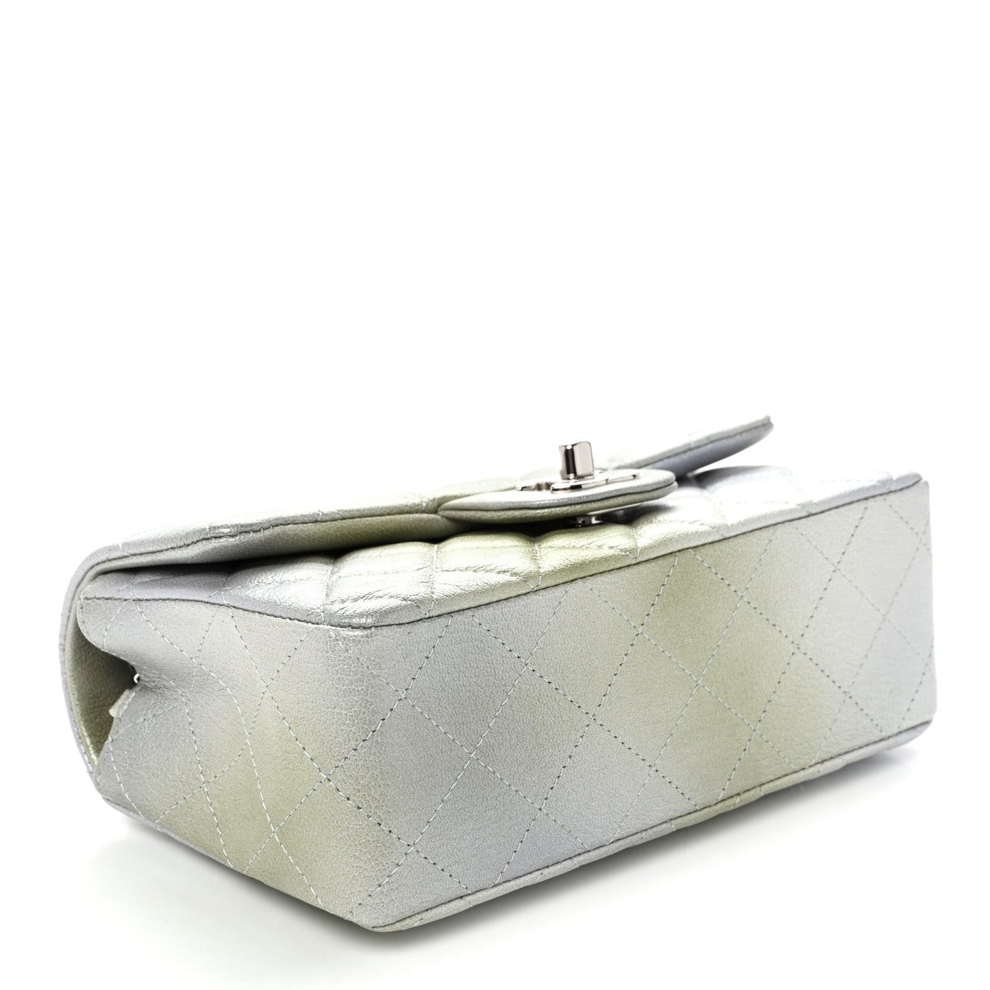 Metallic Goatskin Quilted Ombre Mini Rectangular Flap Grey Green