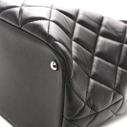 Lambskin Quilted Chic and Soft Shopping Tote Black