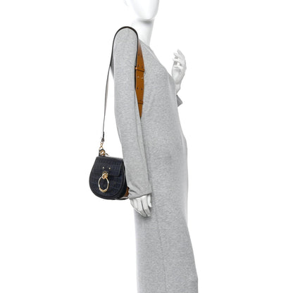 Calfskin Crocodile Embossed Small Tess Bag Full Blue