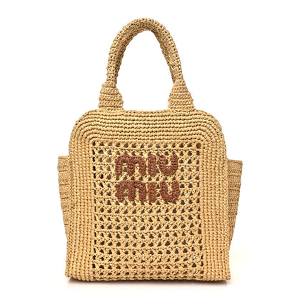 Raffia Crochet Woven Tote Bag Beige