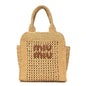 Raffia Crochet Woven Tote Bag Beige