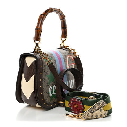 GG Supreme Monogram Studded Calfskin Centum Medium Bamboo 1947 Top Handle Bag Beige Ebony Multicolor