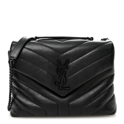 Calfskin Y Quilted Monogram Monochrome Small Loulou Chain Satchel Black
