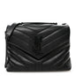 Calfskin Y Quilted Monogram Monochrome Small Loulou Chain Satchel Black