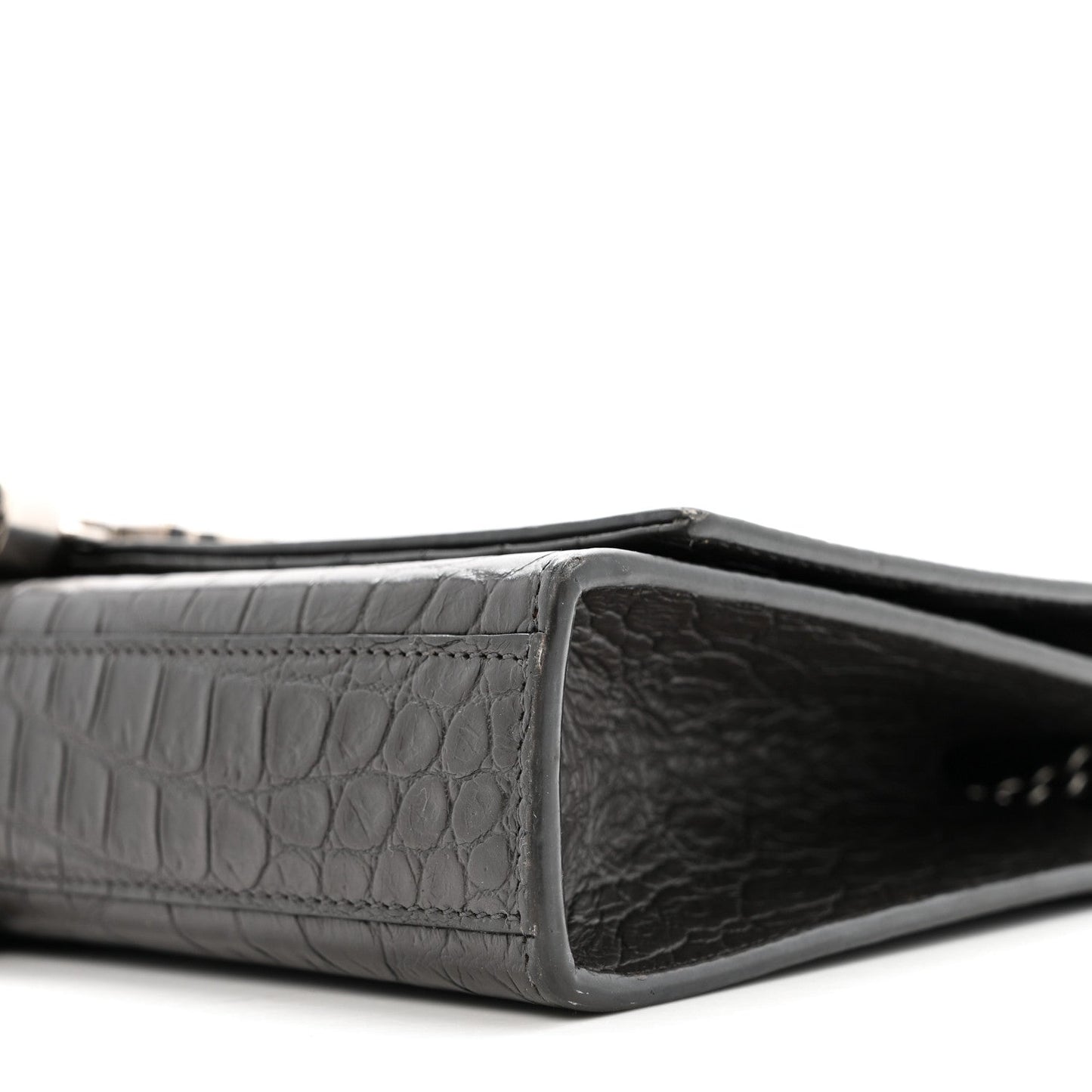 Calfskin Crocodile Embossed Medium Classic Monogram Kate Tassel Satchel Storm