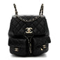 Shiny Caviar Quilted Medium Duma Pockets Drawstring Backpack Black