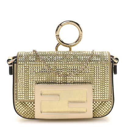 Crystal Vitello Laminato FF Nano Maxi Buckle Baguette Charm Light Gold