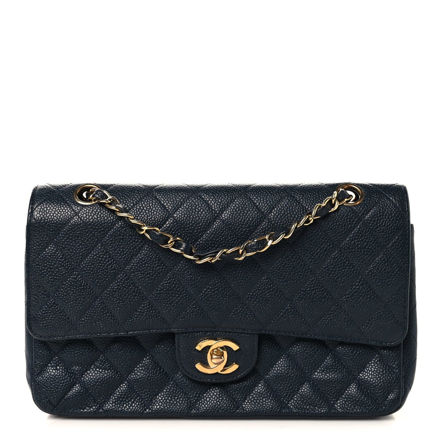 Caviar Quilted Small Double Flap Navy
