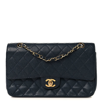 Caviar Quilted Small Double Flap Navy