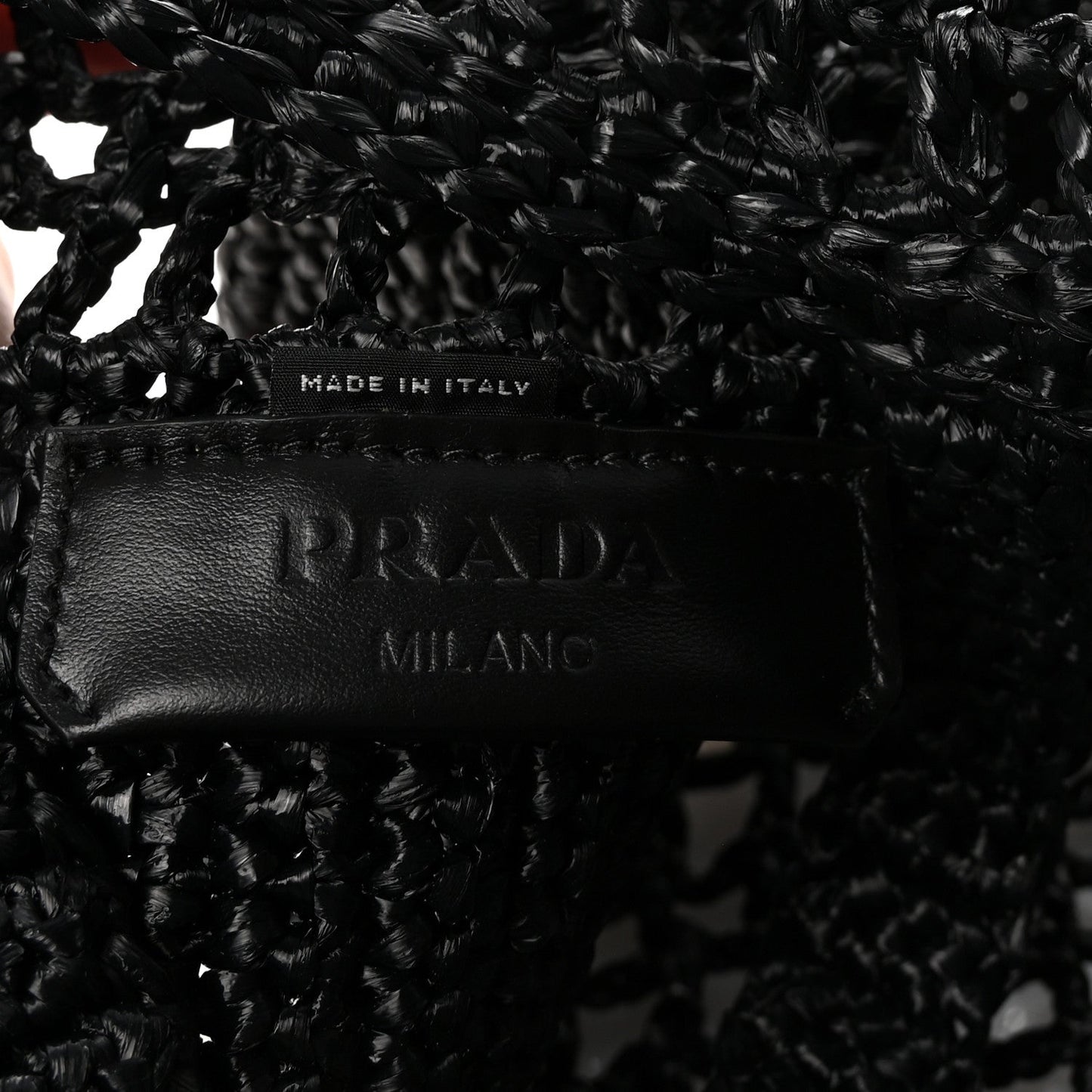 Yarn Raffia Effect Crochet Logo Embroidered Small Tote Bag Black