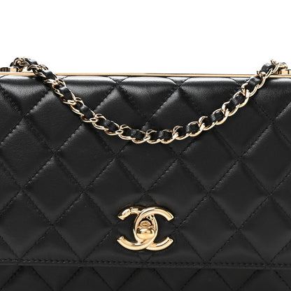 Lambskin Quilted Trendy CC Wallet On Chain WOC Black