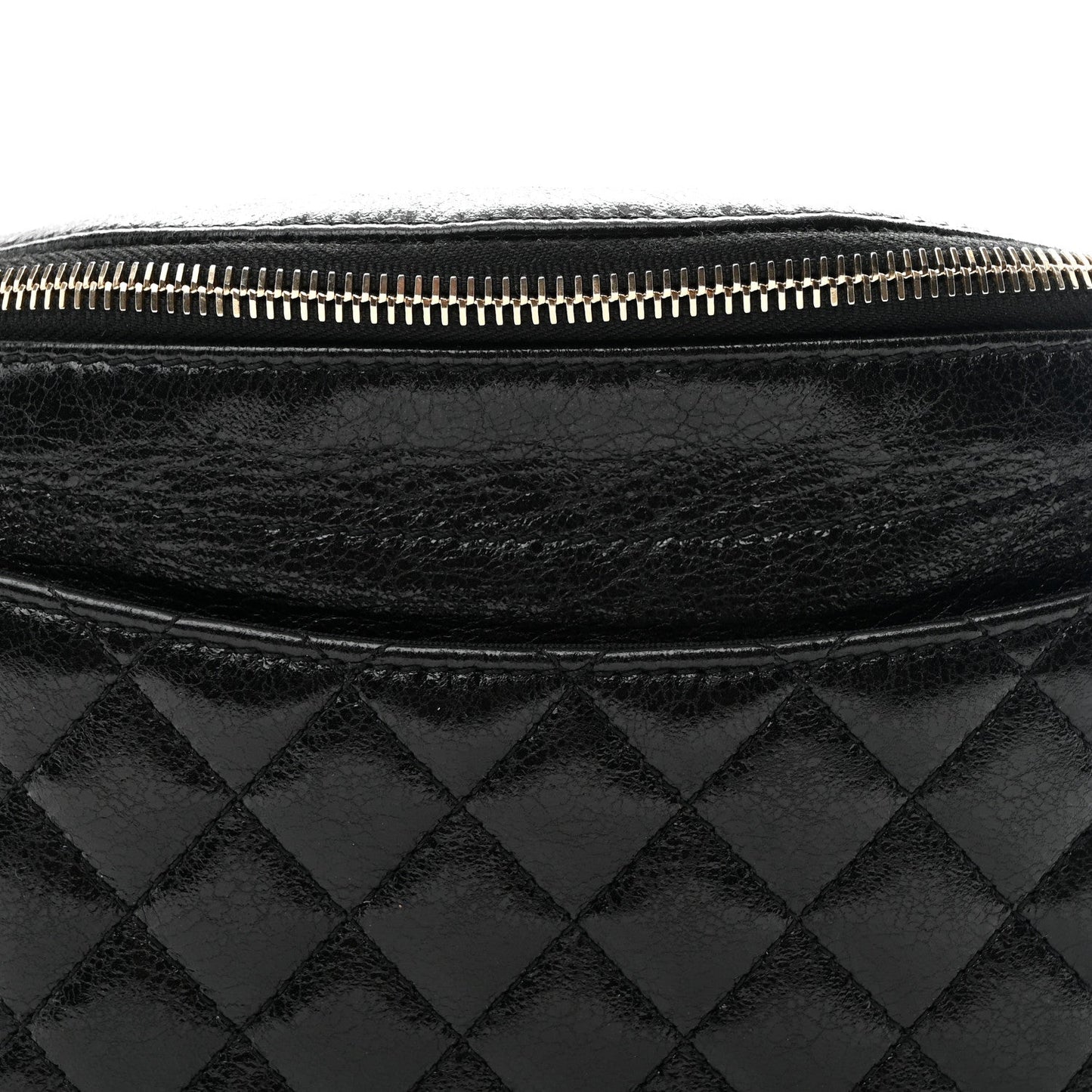 Crumpled Glazed Lambskin Quilted Waist Bag Fanny Pack Black