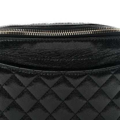 Crumpled Glazed Lambskin Quilted Waist Bag Fanny Pack Black