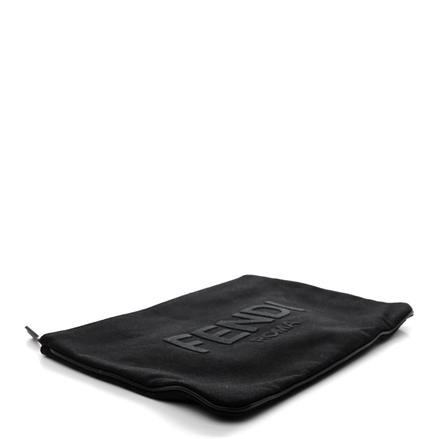 Cotton Canvas Vitello Grace Light Logo Flat Pouch Black
