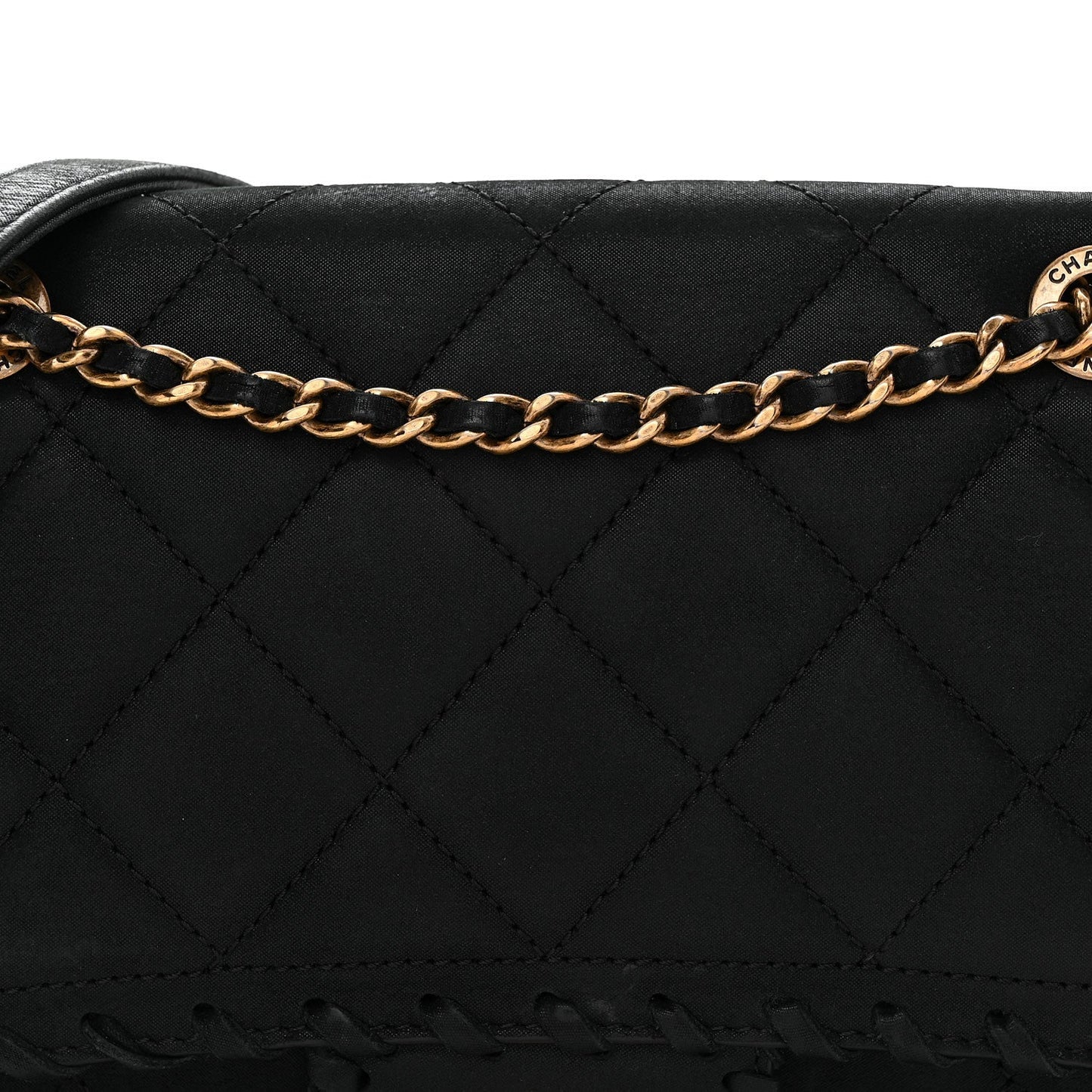 Iridescent Calfskin Small Happy Stitch Flap Black