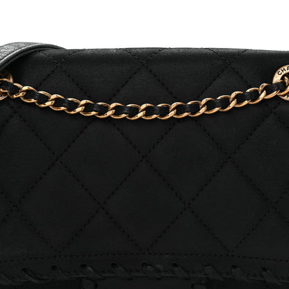 Iridescent Calfskin Small Happy Stitch Flap Black