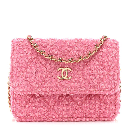 Tweed Quilted Flap Chain Waist Bag Pink
