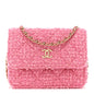 Tweed Quilted Flap Chain Waist Bag Pink