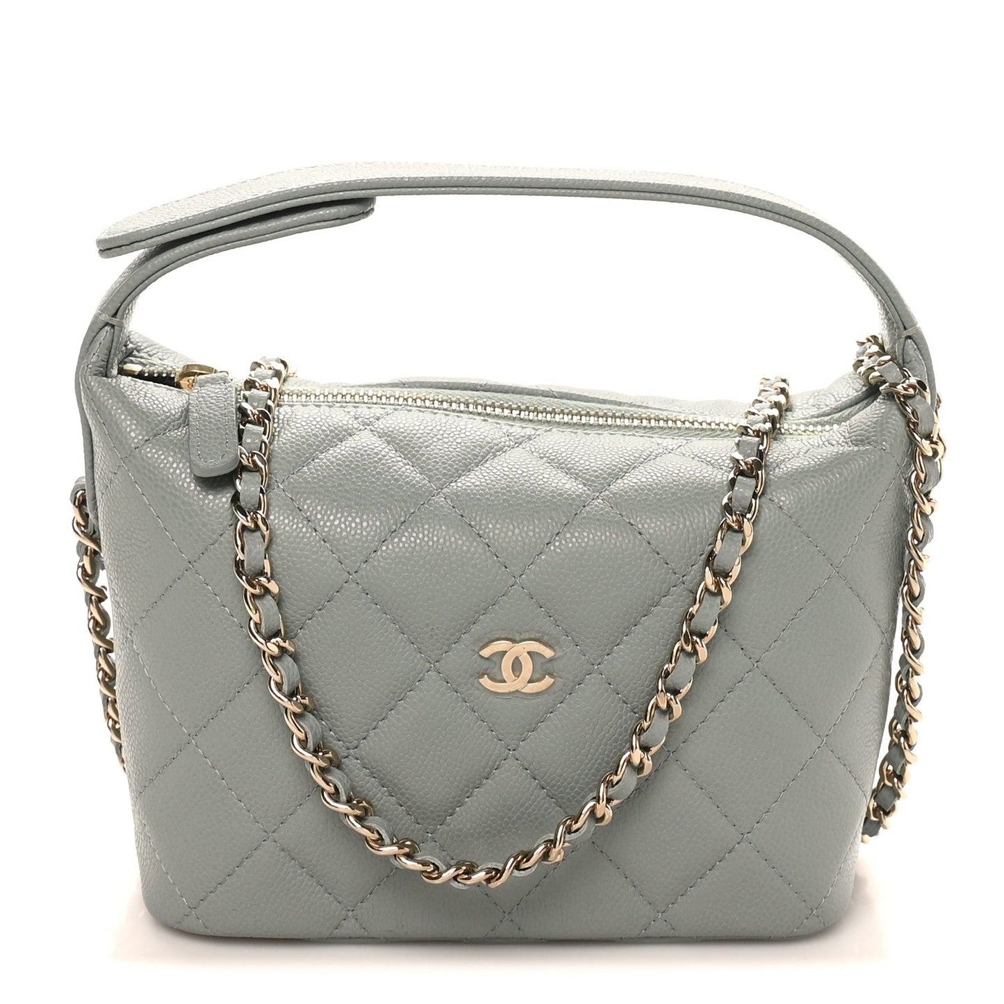 Caviar Quilted Hobo Clutch With Chain Light Green