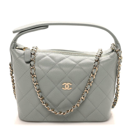 Caviar Quilted Hobo Clutch With Chain Light Green
