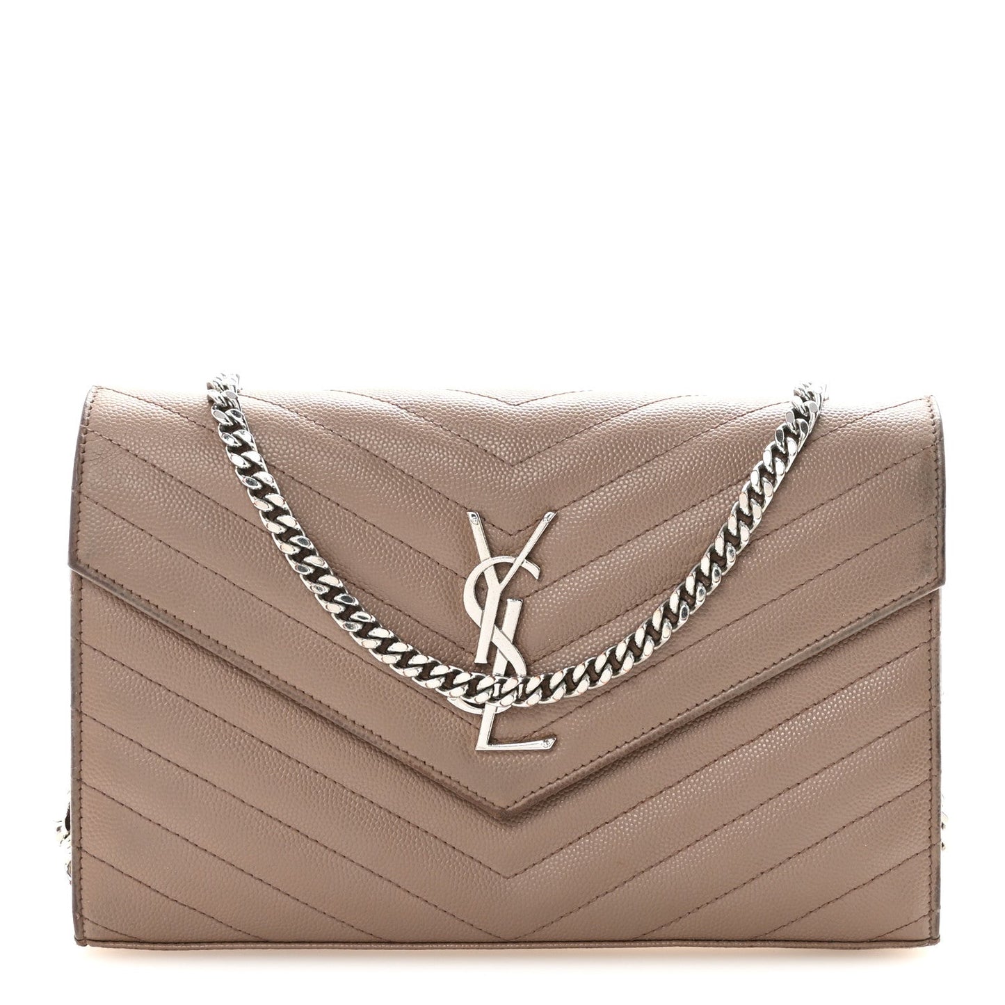 Grain De Poudre Matelasse Chevron Monogram Chain Wallet Taupe