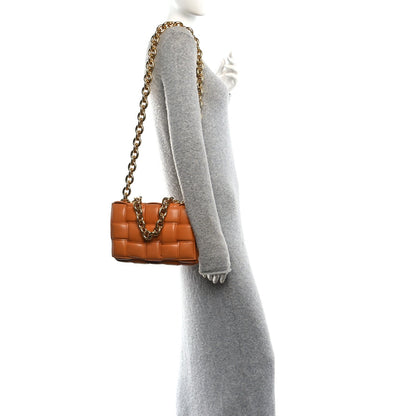 Lambskin Maxi Intreccio Padded Chain Cassette Crossbody Bag Caramel