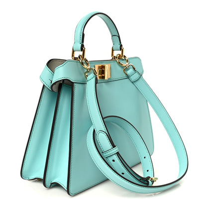 Vitello Seta Shiny Nappa Small Peekaboo I SEE U Satchel Spring Turquoise White