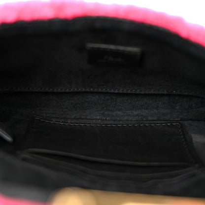 Shearling Nappa Mini Be Baguette Shoulder Bag Fuxia Black