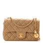 Lambskin Quilted Mini Rectangular Pearl Crush Flap Dark Beige