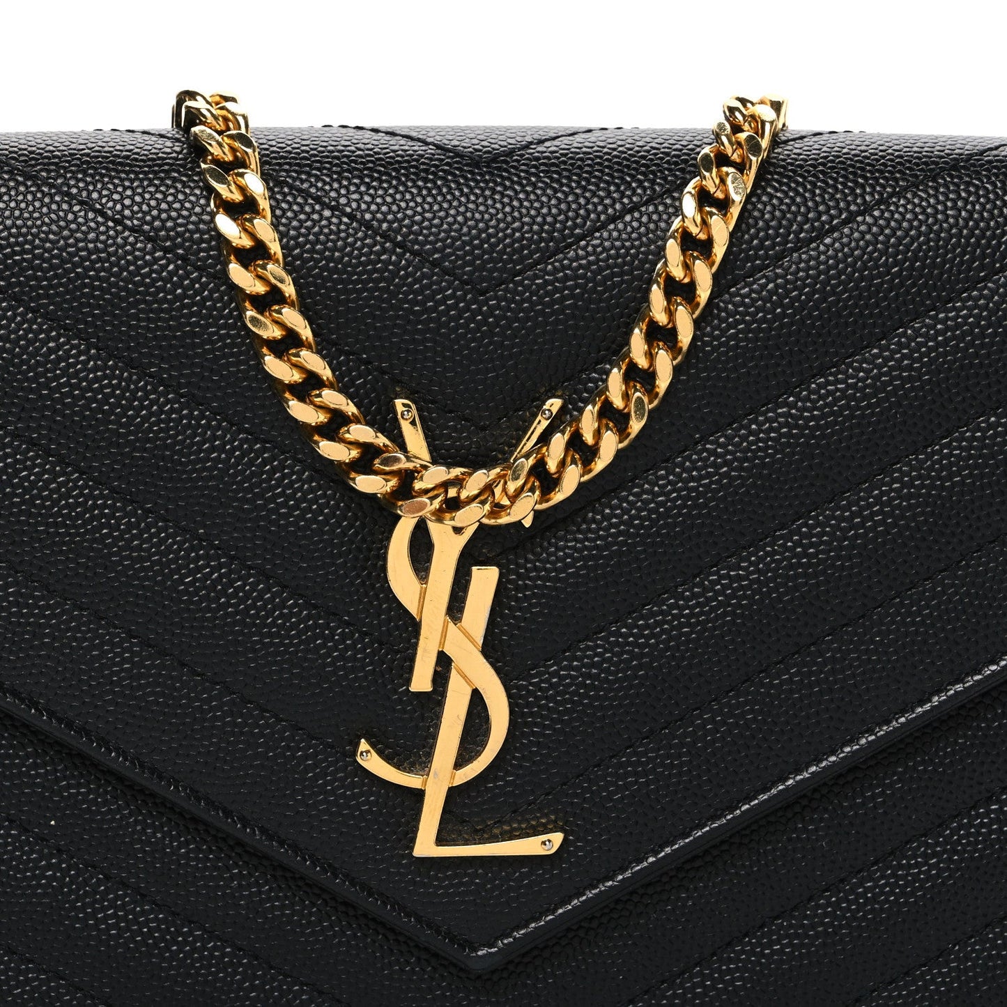 Grain De Poudre Matelasse Chevron Monogram Chain Wallet Black