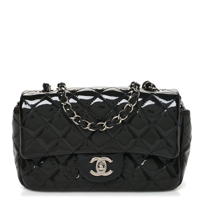 Patent Calfskin Quilted Mini Rectangular Flap Navy Blue
